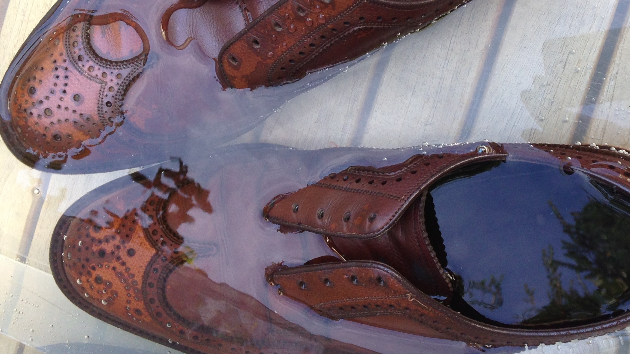 water on leather shoes